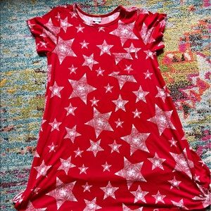 LuLaRoe Red Star Print Midi Dress